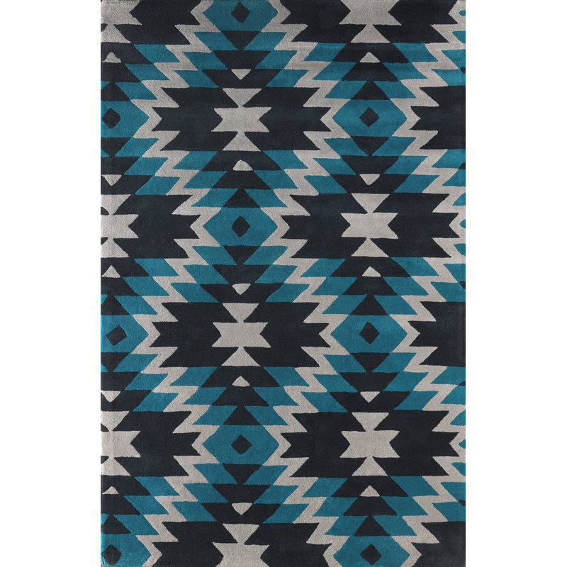 Loon Peak Alverstone HandTufted Teal/Black Area Rug Wayfair